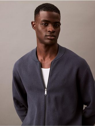 Calvin Klein Jeans Calvin Klein Mens Smooth Cotton Sweater Bomber Jacket - Navy - XS