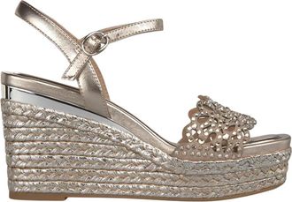 Alma En Pena Esparto Wedge Sandaal Met Brede Geborduurde Band - Dames - Sleehakken - Bruin - 37 EU - Leer - Schoenen