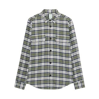 Brooks Brothers Geruite katoenen flanellen overshirt met klepzakken - Heren - Casual Overhemden - Groen - M - Katoen - Overhemden