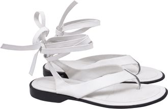 Tod's Tods Tie-Up Thong Flat Sandals in White Leather