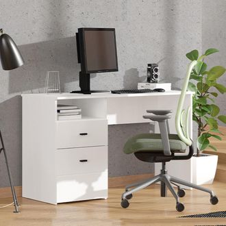 Dmora Escritorio Frutal, 2 Cajones, 2 Estantes, Un Compartimento, 127x51x77h Cm Blanco Mate