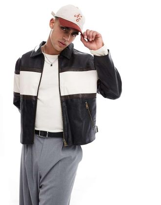 Cotton On joey faux leather jacket in black and white-Neutral