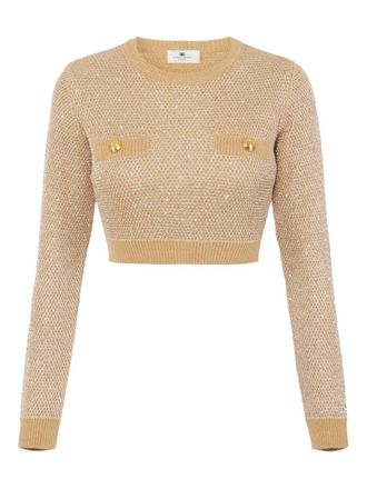 Elisabetta Franchi Knitted Long-Sleeved Cropped Top With Sequins