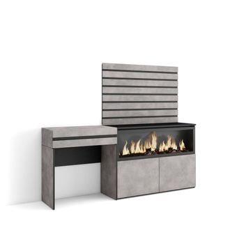 Skraut Home Skraut Home - Tocador, Dormitorio Habitaci&oacute;n, 177x145x35 Cm, Con Caj&oacute;n, Chimenea El&eacute;ctrica Xxl, Listones Decorativos, Estilo Moderno, Gris Cemento