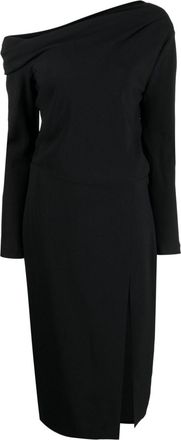 Theory off-shoulder midi dress - women - Viscose/Acetate/Polyester - 4 - Black