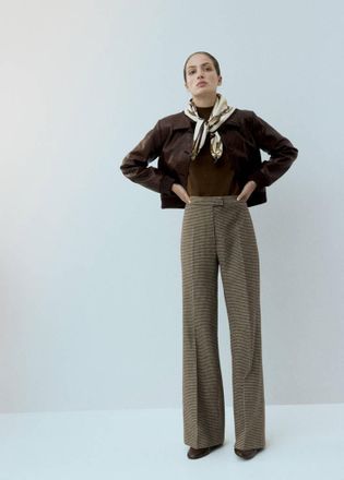 Mango Pantaloni misto lana pied-de-poule marrone medio - Donna - 40 - MANGO