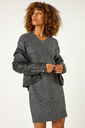Roman Sequin Detail Stretch Jumper Dress