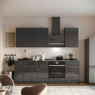 Vicco Mueble De Cocina Fame-line, Antracita Alto Brillo/antracita, 230 Cm, Et M&aacute;rmol, Vicco