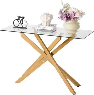 OEM Mesa De Centro De Vidrio 114,3 X 45,7 X 76,2 Cm Mesa Auxiliar Rectangular Para Sof&aacute; Con Tablero De Cristal Templado Patas Cruzadas De Hierro Para Sala