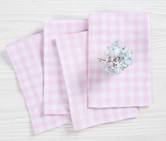 Solino Home Linen Dinner Napkins Set of 4, 20 x 20 Inch for Dining Table, Holiday and Everyday Table Decor - Gingham Check in Marshmellow Pink at