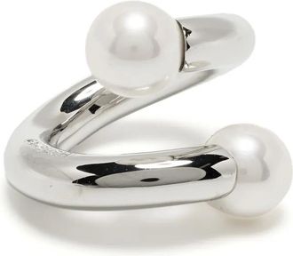 AMBUSH Anello Barbell in finta perla - Argento