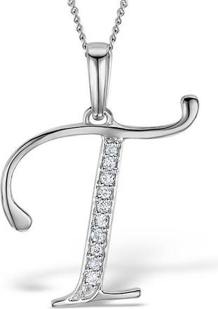 The Diamond Store 925 Silver Lab Diamond Initial T Necklace 0.05ct
