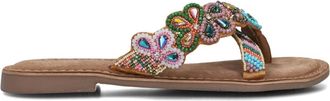 Lazamani Schoenen, Dames, Bruin, 40 EU, Leer, Bloemen Glitter Slippers voor Vrouwen