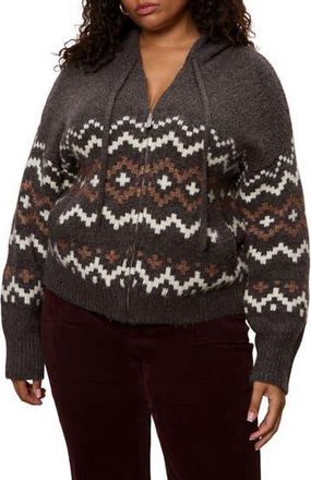 Sanctuary Fair Isle Zip-Up Sweater Hoodie in Mocha Brown at Nordstrom Rack, Size 1X