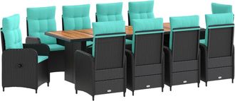 vidaXL Juego De Comedor Para Exteriores 11 Uds. Negro Y Turquesa Vidaxl