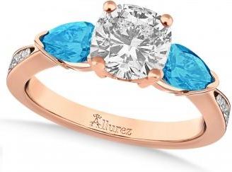 Allurez Cushion Diamond & Pear Blue Topaz Engagement Ring 18k Rose Gold (1.29ct)