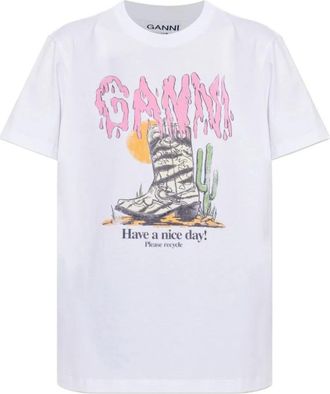 Ganni Basic Katoenen Jersey T-shirt - Dames - T-shirts - Wit - M - Katoen - Tops