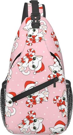 Generic White Kittens Christmas Cane Cute Cat Shoulder Bag With Zipper Chest Bag Lightweight Chest Backpack For Runner Sports Shopping