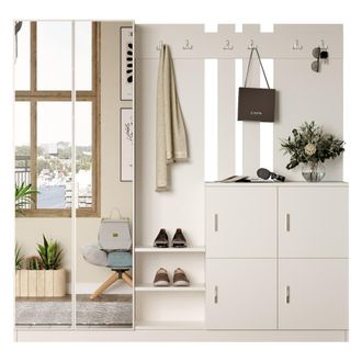 Dmora Recibidor Noviglio, Con Espejo, Perchero, 9 Estantes, 187x38x180h Cm Beige