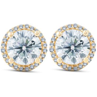 Pompeii3 2 1/5 Ct Diamond Halo Screw Back Studs 10k Yellow Gold Lab Grown