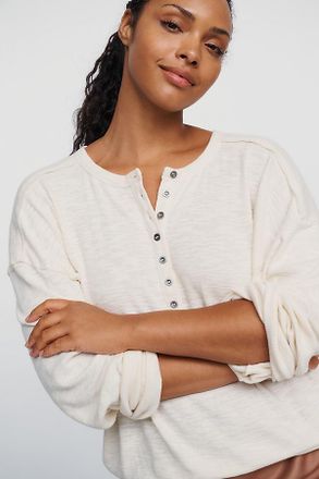 Pilcro 100% Cotton Slub Henley Top