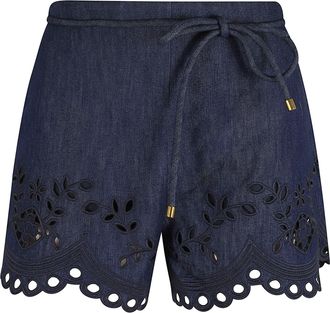 Zimmermann Dark Blue Mahon Broderie Scalloped Cotton Denim Shorts