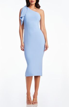 Dress The Population Tiffany One-Shoulder Midi Dress in Sky at Nordstrom, Size Xx-Small