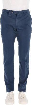 Pantaloni Torino Pantalon van katoen-zijde super slim fit - Heren - Chinos - Blauw - L - Katoen - Broeken