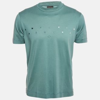 Emporio Armani Blue Logo Embroidered Jersey T-Shirt