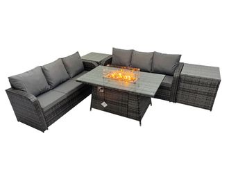 Fimous Garden Rattan 3 Seater Sofa with 2 Side Table Dark Grey Mixed