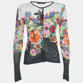 Roberto Cavalli Black Floral Knit Cardigan
