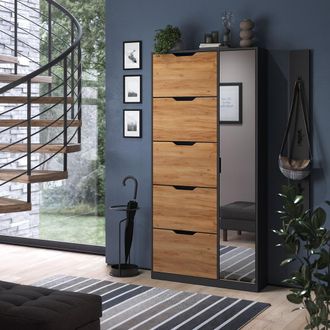 Vicco Zapatera Abatible Luca, Antracita/roble Dorado, 90 X 180.5 Cm Con 5 Compartimentos Basculantes Y Espejo, Vicco