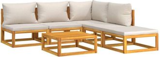 vidaXL Set Muebles De Jard&iacute;n 6 Pzas Madera Maciza Y Cojines Gris Claro Vidaxl