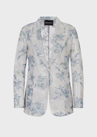 Emporio Armani Womens Tulle Blazer with Sequins and Embroidery in Floral Polyamide - Size 4 UK