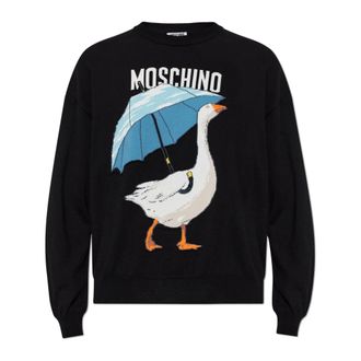 Moschino Round-neck Knitwear, female, Black, Size: XS Goose Sweater