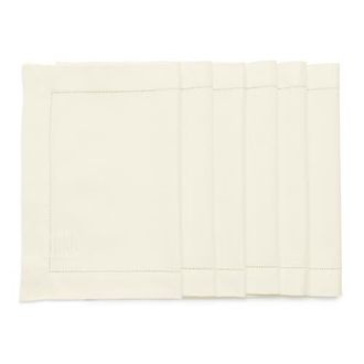 Solino Home Cotton Linen Hemstitch Placemats Set of 6, 14 x 19 Inch for Dining Table, Holiday and Everyday Table Decor in Ivory at Nordstrom, Size