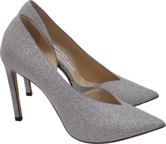 Jimmy Choo London Sophia 100 Pumps in Silver Glitter