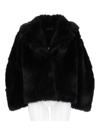 Leon & LouLou Paris Black Cropped Plush V-Neck Faux Fur Jacket