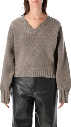 R&oacute;he Sculptural Compact V-Neck Pullover with Ribbed Details