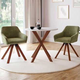 IDMarket Lote De 2 Sillas Giratorias De 360&deg; Para Comedor, Sillas De Mesa Jany En Tejido De Chenilla Verde Y Con Patas De Nogal