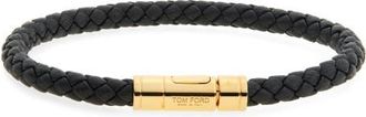 Tom Ford Tubular Clasp Braided Leather Bracelet in 1N001 Black at Nordstrom, Size X-Large