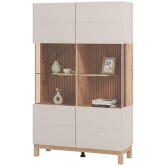Dmora Vetrina Talla, Mobile Espositore 6 Ripiani, Apertura Battente, 2 Ante, 90x35x146.5h cm Beige