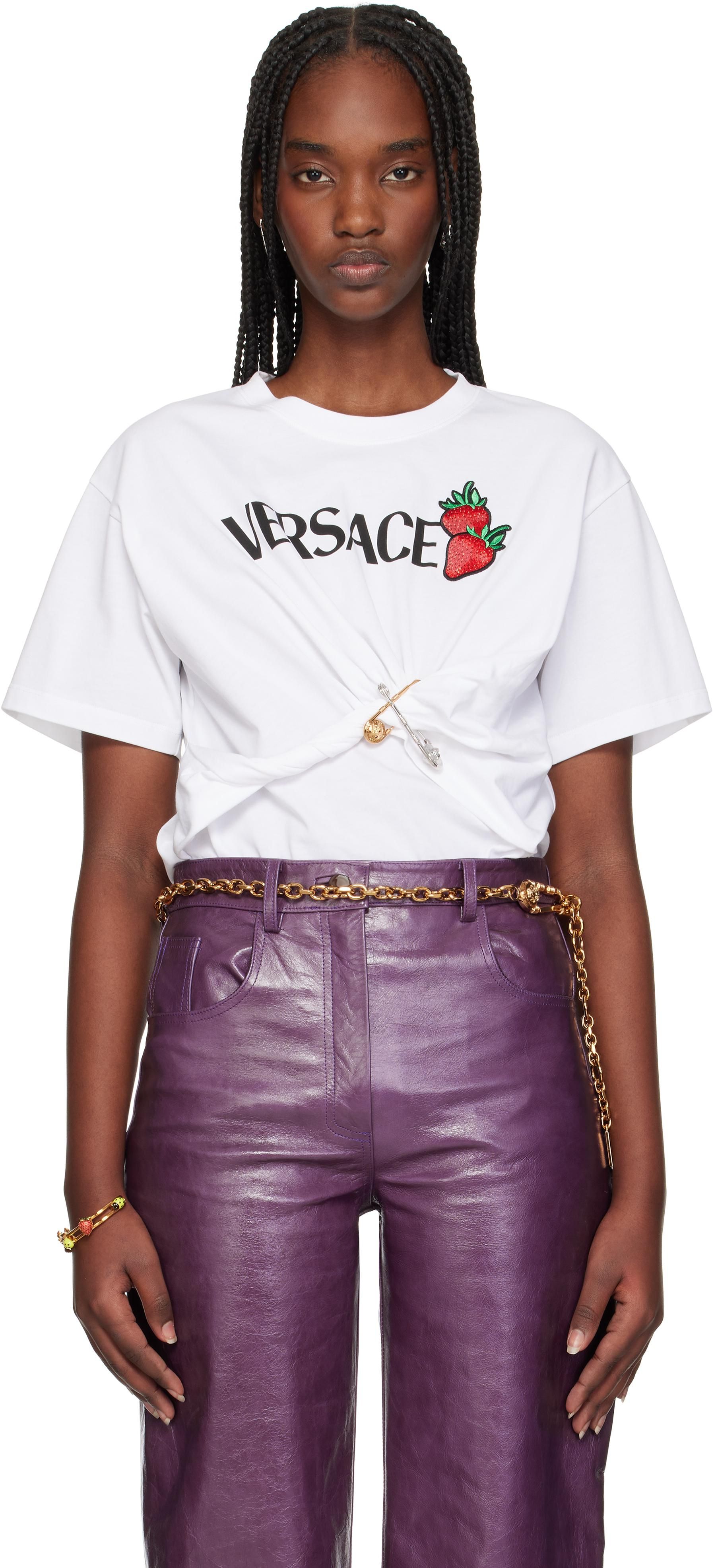 【関税＆送料込み】Versace Safety Pin Cropped T-Shirt Cloth Versace Safety Pin Cropped T-shirt | Purple | FARFETCH