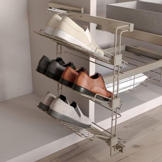 Emuca Zapatero Lateral Extra&iacute;ble Para Armarios Y Vestidores Hack, Izquierda, Acero, Pintado Color Gris Piedra - Emuca