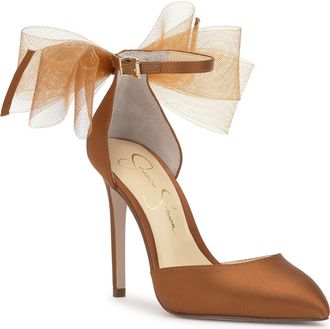 Jessica Simpson Phindies Ankle Strap Pointed Toe Pump in Golden Copper Matte Satin at Nordstrom, Size 5.5