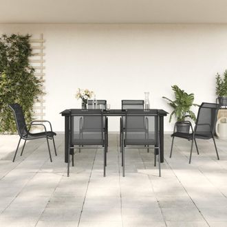 vidaXL Juego De Comedor Para Jard&iacute;n 7 Piezas Acero Y Textilene Negro Vidaxl