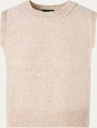 Akris Linen-Cotton Micro Sequin Sleeveless Knit Top