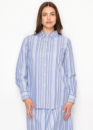 YAL New York Blue Stripe Cotton Blouse with Button Front