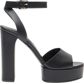 Casadei Betty Leren Plateau Sandalen - Dames - Sandalen met hakken - Zwart - 40 1/2 EU - Leer - Schoenen