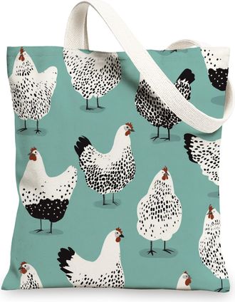 Generic Charming Chicken Canvas Tote Bags, Fun Chicken Pattern Reusable Grocery Bags, Lightweight Washable Shoulder Strap Canvas Bags for Gym Outdoor Travel B